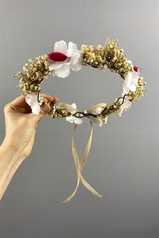 Krem Bahar Dalı Ve Cipsolu Dış Çekim Gelin Tacı