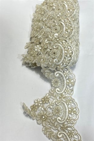 Krem Bej Fransız Güpür Şerit Dantel