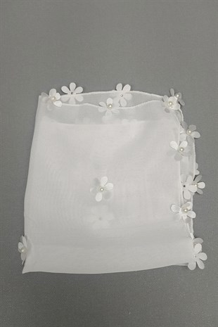 Cream Flower Patterned Lux ​​Halay Handkerchief 1 pcs