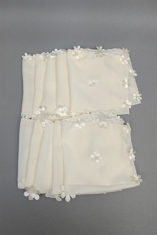 Cream Floral Patterned Luxury Halay Handkerchief 10 pcs