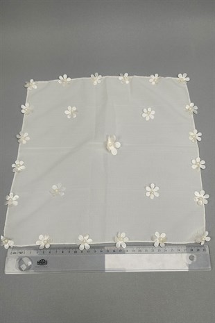 Cream Floral Patterned Luxury Halay Handkerchief 10 pcs
