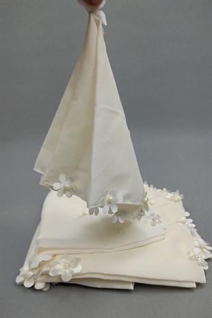 Cream Floral Patterned Luxury Halay Handkerchief 10 pcs