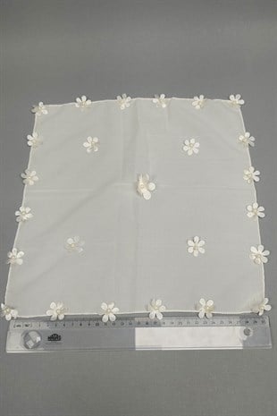 Cream Flower Patterned Lux ​​Halay Handkerchief 5 pcs