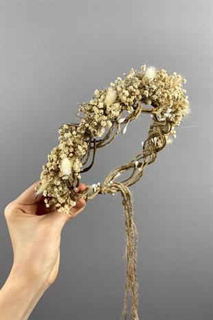 Krem Cipsolu Ve Pamuk Otlu Gelin Dış Çekim Tacı