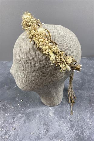 Krem Cipsolu Ve Pamuk Otlu Gelin Dış Çekim Tacı