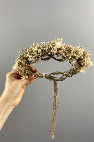 Krem Cipsolu Ve Pamuk Otlu Gelin Dış Çekim Tacı