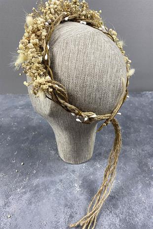 Krem Cipsolu Ve Pamuk Otlu Gelin Dış Çekim Tacı