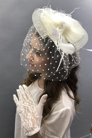 Cream Lace Gloves-Vualet Wedding Cap Face Veils