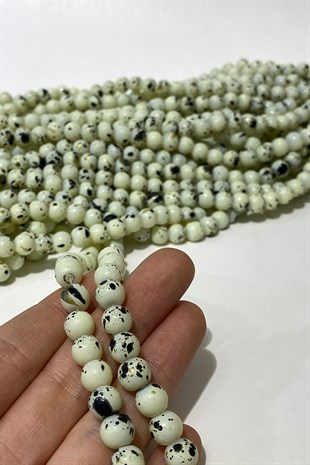 Krem Desenli Dizi Cam Boncuk 8 mm