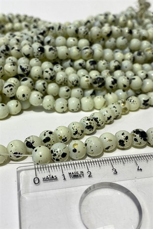 Krem Desenli Dizi Cam Boncuk 8 mm