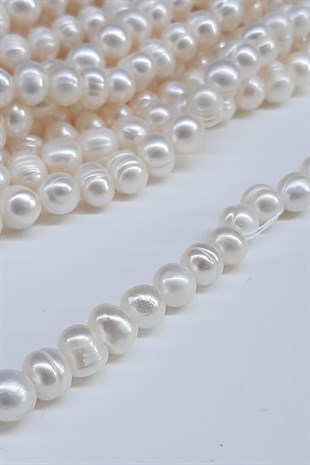 Krem Doğal Cam İnci 8-9 mm