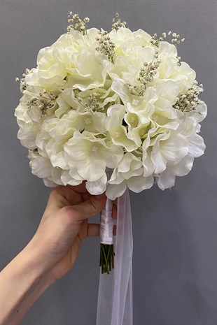Cream World Model Bride Bouquet with Hydrangea Groom Boutonniere