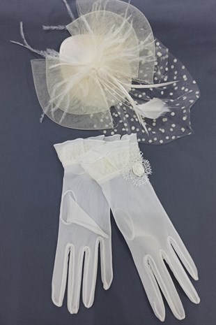Cream Gloves- Cream Voile Wedding Hat