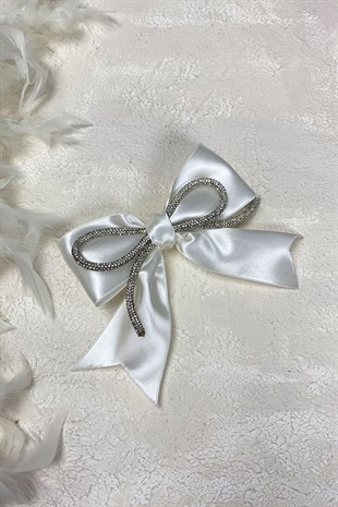 Krem Full Taşlı Fiyonklu Saç Tokası Aksesuar