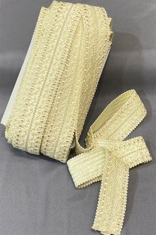 Krem Geniş Simli Su Taşı Şerit