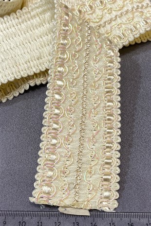 Krem Geniş Simli Su Taşı Şerit