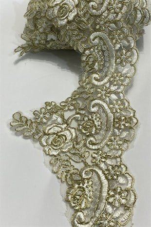 Krem Gold Fransız Güpür Şerit Dantel