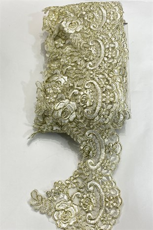 Krem Gold Fransız Güpür Şerit Dantel