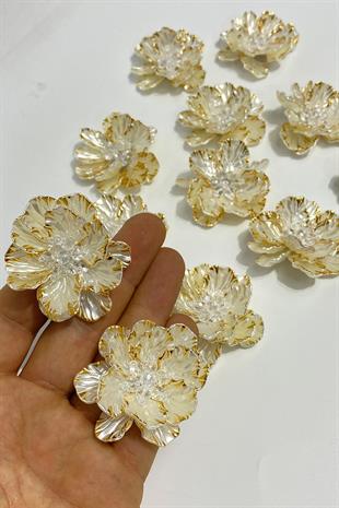 كريم الذهب اللؤلؤ ورقة كريستال مطرز بروش اللؤلؤ