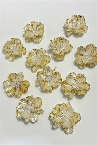 كريم الذهب اللؤلؤ ورقة كريستال مطرز بروش اللؤلؤ