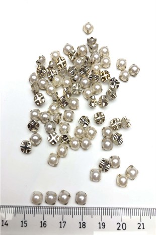 Krem İnci Küçük Kasalı Dikme Taş 25 adet