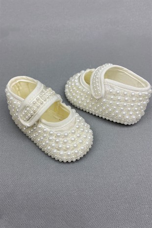 Cream Pearls Newborn Baby Shoes