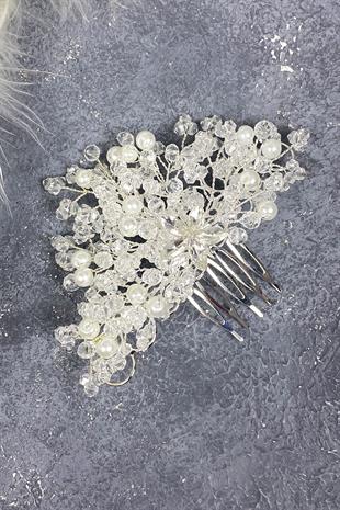 Cream Crystal Embroidered Side Comb Hairclip Bridal Hair Accessory