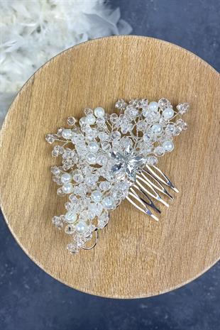 Cream Crystal Embroidered Side Comb Hairclip Bridal Hair Accessory