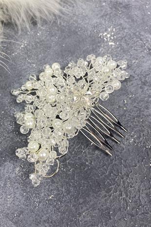 Cream Crystal Embroidered Side Comb Hairclip Bridal Hair Accessory