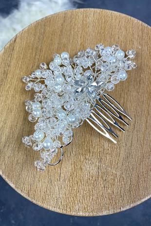 Cream Crystal Embroidered Side Comb Hairclip Bridal Hair Accessory
