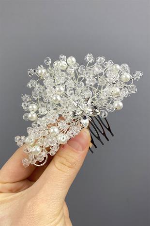 Cream Crystal Embroidered Side Comb Hairclip Bridal Hair Accessory