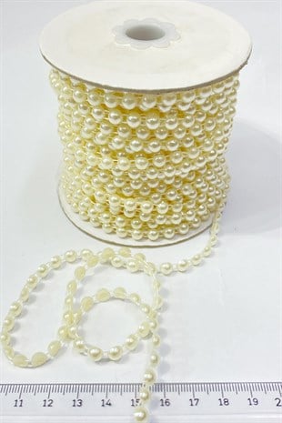Krem Plastik Şerit Yarım İnci 6 mm 10 mt
