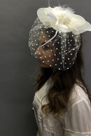 Cream Polka Dot Voile Wedding Cap Face Veils