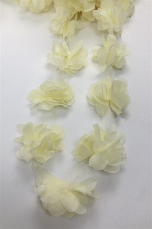 Krem Renk Lazer Kesim Tül Çiçek