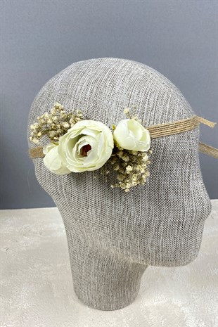 Cream Peony Flower Cipso Bridal Bouquet Crown and Boutonniere Set