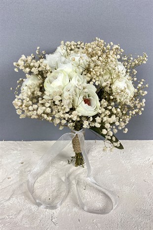 Cream Peony Flower Cipso Bridal Bouquet Crown and Boutonniere Set