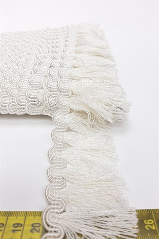 Krem Su Yolu Desenli Şerit Püskül 5 cm