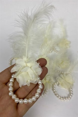 Krem Tüylü İncili Nedime Bilekliği 10 Adet