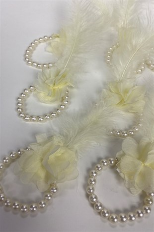 Krem Tüylü İncili Nedime Bilekliği 10 Adet