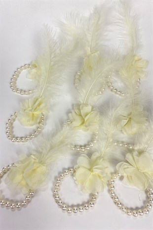 Krem Tüylü İncili Nedime Bilekliği 10 Adet