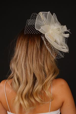 Cream Voile Wedding Hat with Mist Tulle Bridal Accessory