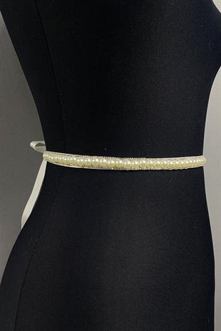 كريم نصف لؤلؤة حزام فستان مطرز حجري