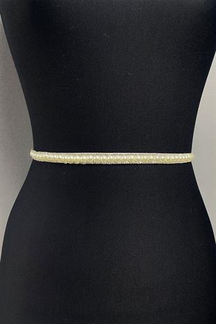 كريم نصف لؤلؤة حزام فستان مطرز حجري