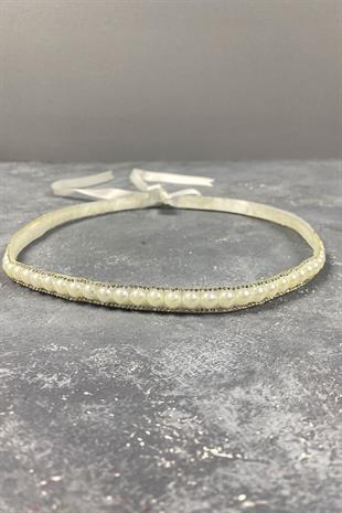 كريم نصف لؤلؤة حزام فستان مطرز حجري