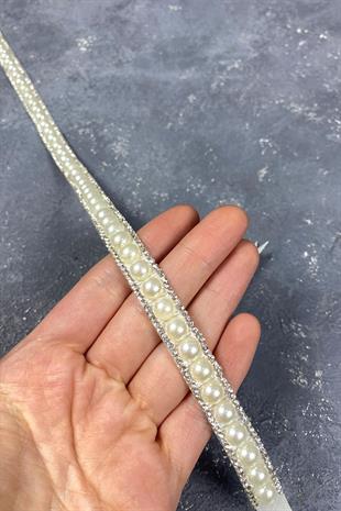 كريم نصف لؤلؤة حزام فستان مطرز حجري