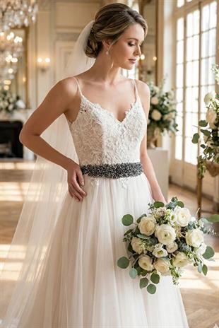 Custom Designed Wedding Dress and Evening Gown Belt with Crystal Bead Embellishments - Elegant Waist Accessory