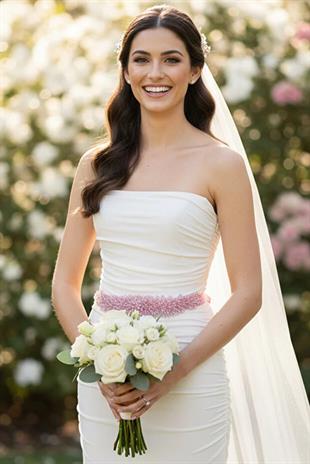 Custom Designed Wedding Dress and Evening Gown Belt with Crystal Bead Embellishments - Elegant Waist Accessory