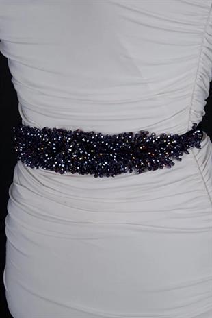 Kristal Boncuk İşlemeli Özel Tasarım Gelinlik ve Abiye Kemeri - Zarif Bel Aksesuarı