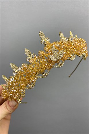 Crystal Beaded Almond Stone Bridal Henna Crown