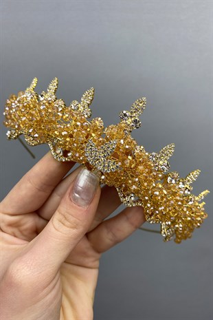 Crystal Beaded Almond Stone Bridal Henna Crown